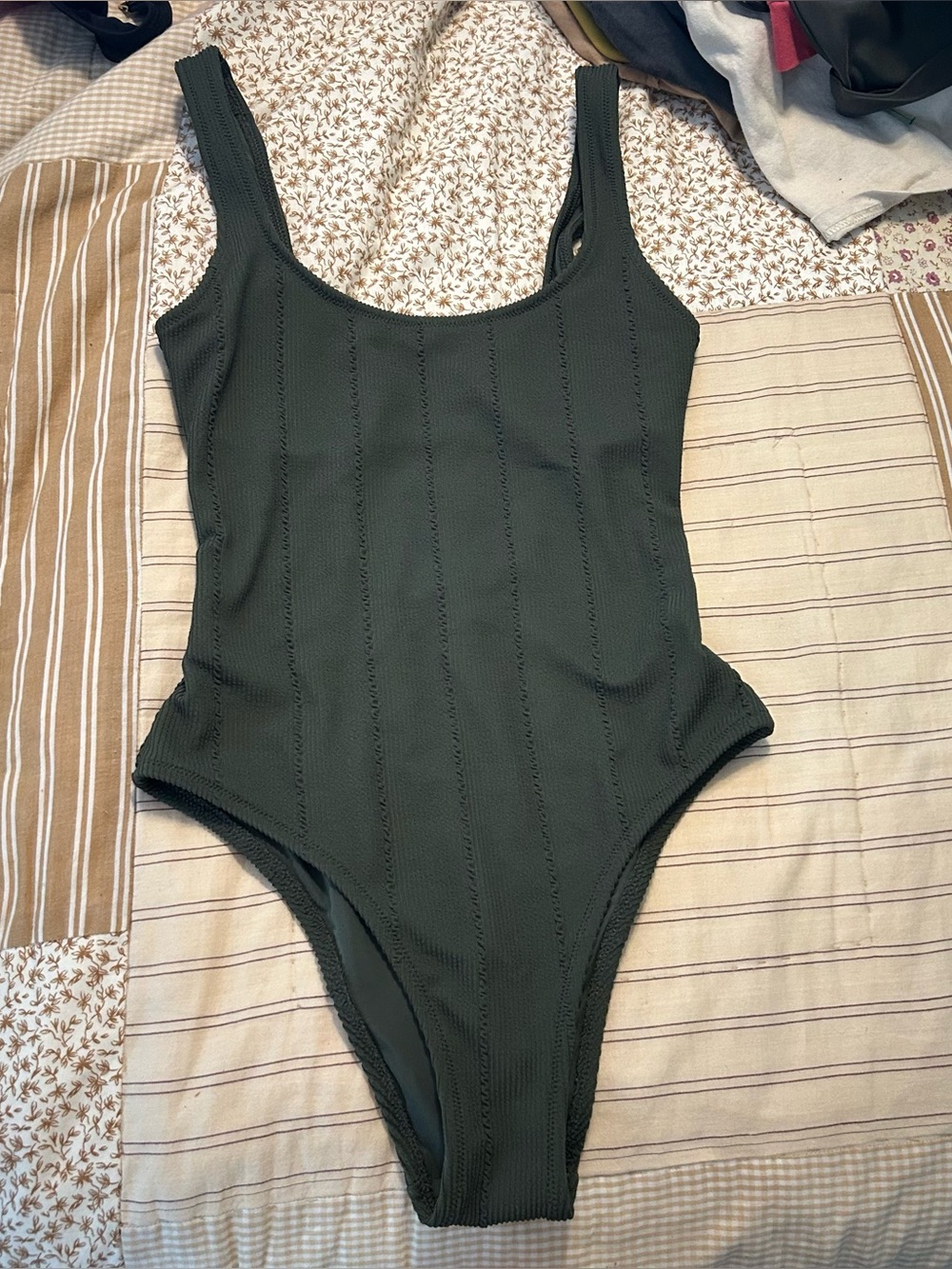 Aerie green ribbed one piece cheeky bikini size xs